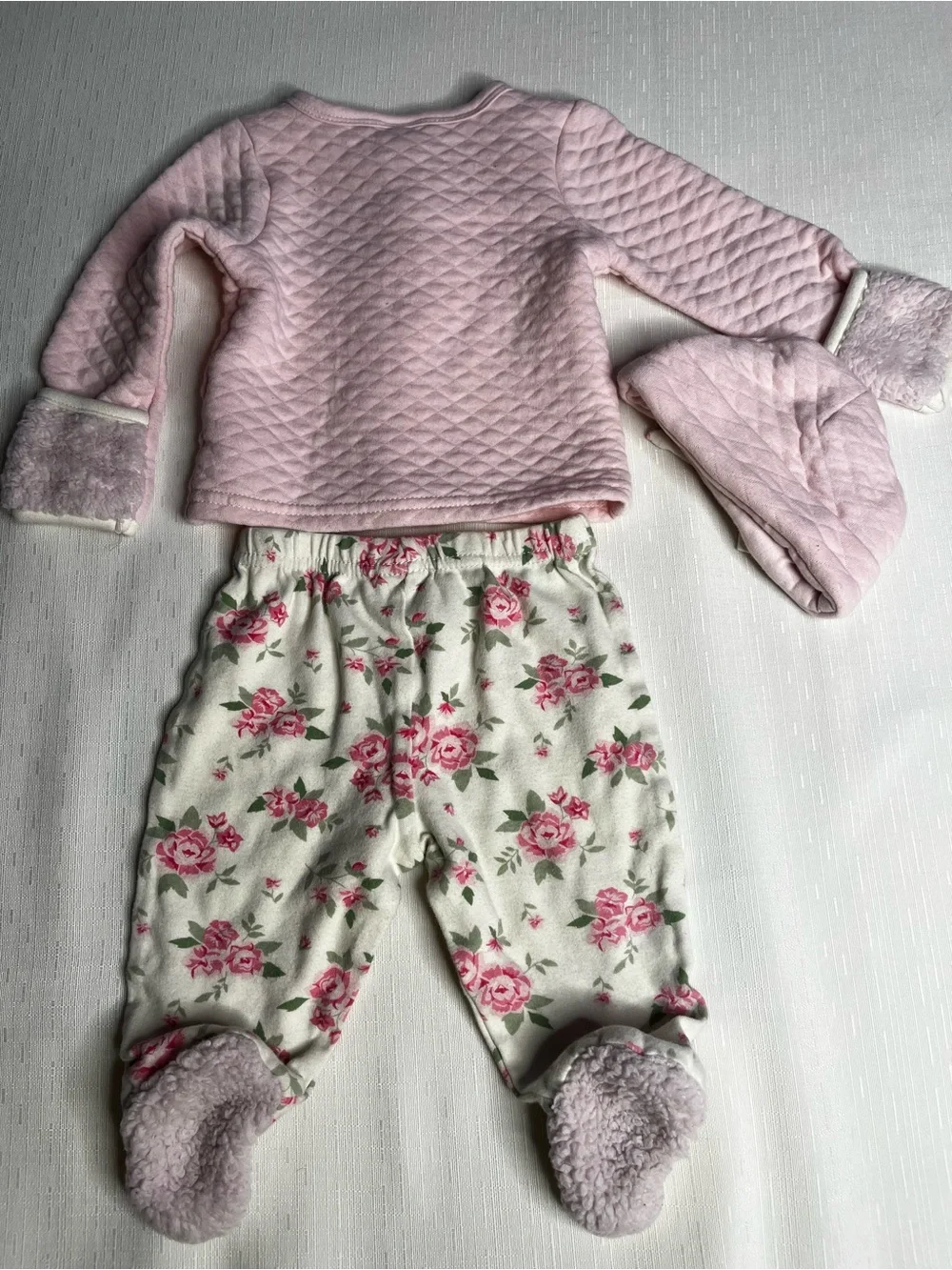 Little Beginnings Pink Floral Quilted Baby Set with Hat Size 3-6 months
